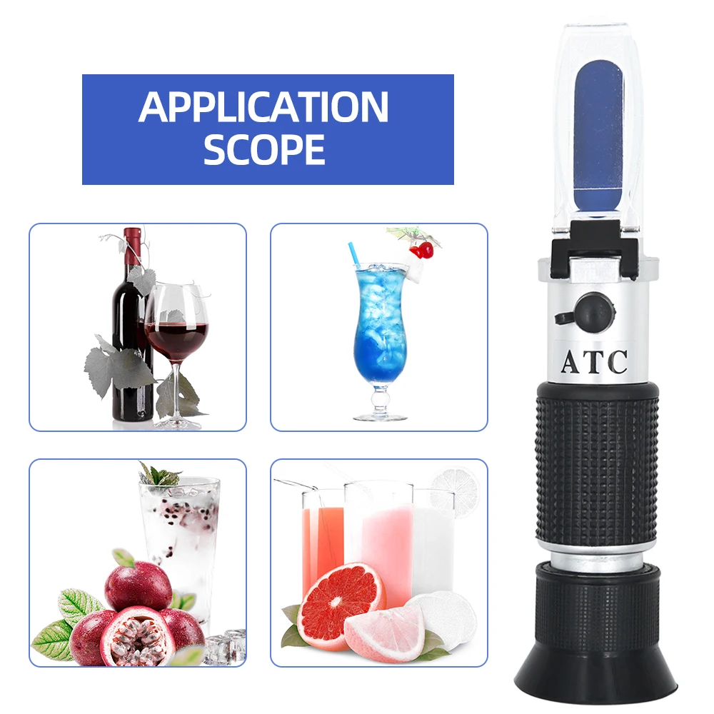 Handheld Alcohol Refractometer Sugar Concentration Detector Brix 0-40% Alcohol 0-25% Hydrometer Concentration Spirits ATC Tester