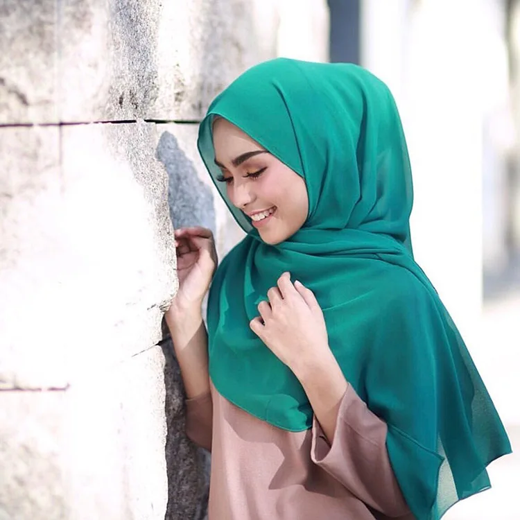 72*175Cm Syal Jilbab Sifon Muslim Syal Wanita Warna Solid Penutup Kepala Syal Jilbab Wanita Kerudung Muslim Wanita Foulard Femme