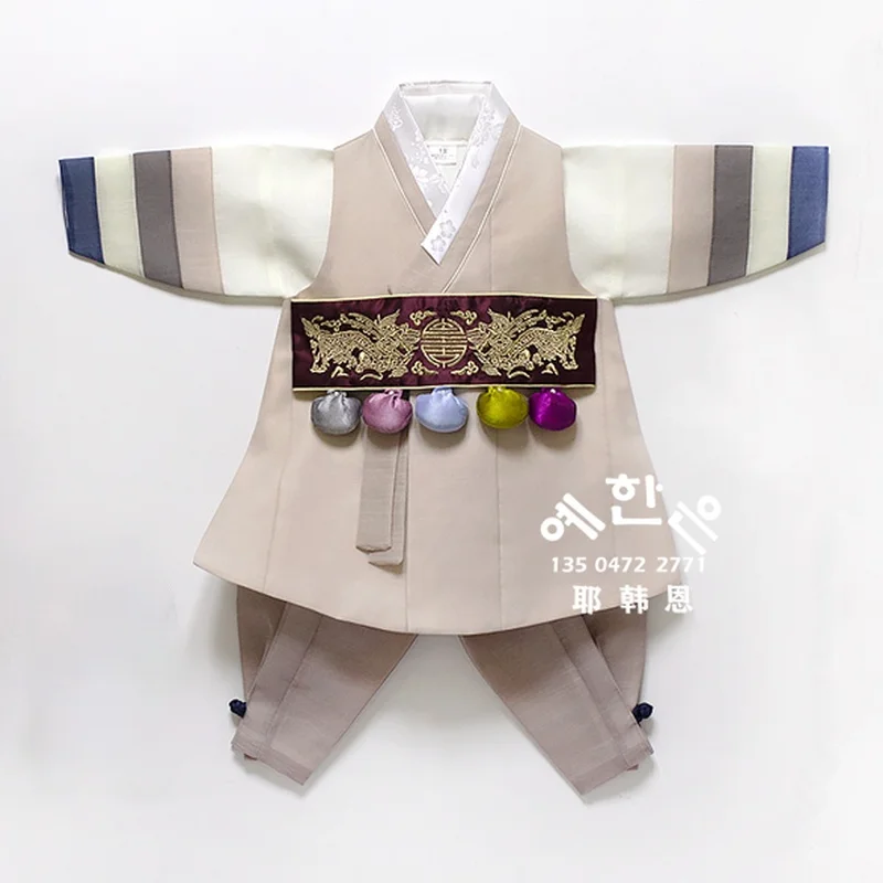 Coreia do sul importou high-end hanbok tecido 100-day terno menino hanbok mid-length personalização