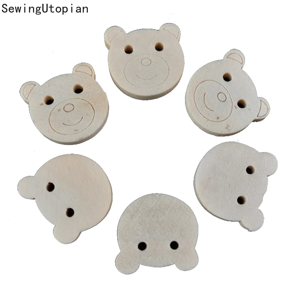 

100PCS 2 Holes Wood Bear Sewing Buttons for Kids Clothes Scrapbooking Decorative Wooden Button Handicraft DIY Accessories