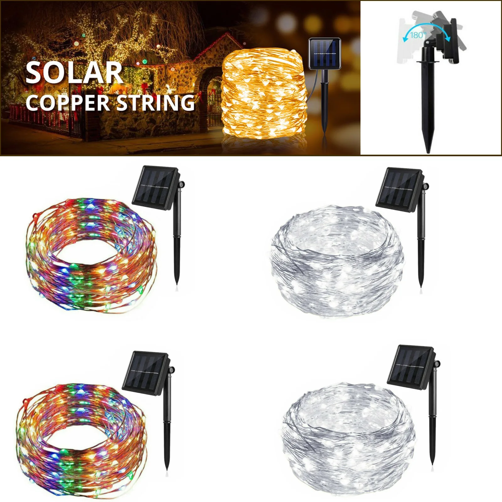 

2Pcs LED Solar String Fairy Lights 10m 100LED LED Waterproof Outdoor Garland Solar Power Lamp Christmas For Garden Decoration