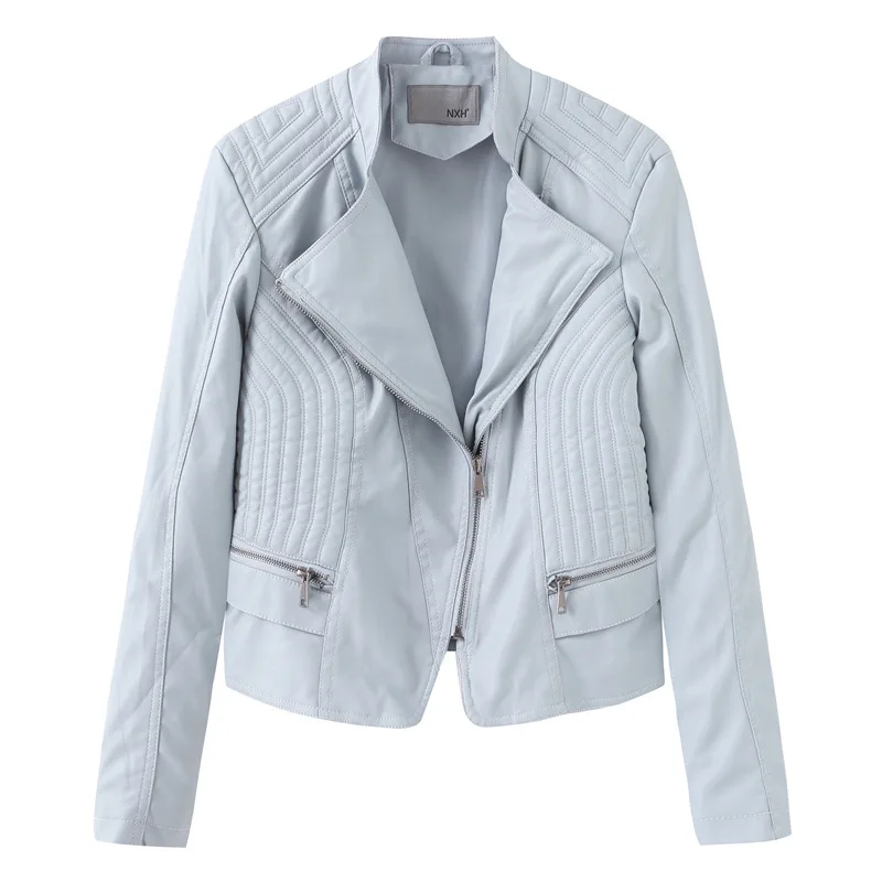 

Casual Faux Women 2020 Zipper Short Biker Slim Pu Leather Jacket Motorcycle Outerwear Female Coat