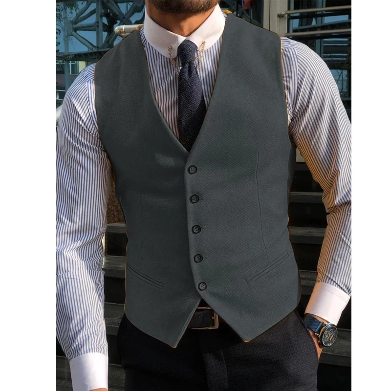 Men\'s Suit Vest Yellow Tweed Business Waistcoat Jacket V Neck Formal Casual For Wedding Groomman Male Man Suit Vests