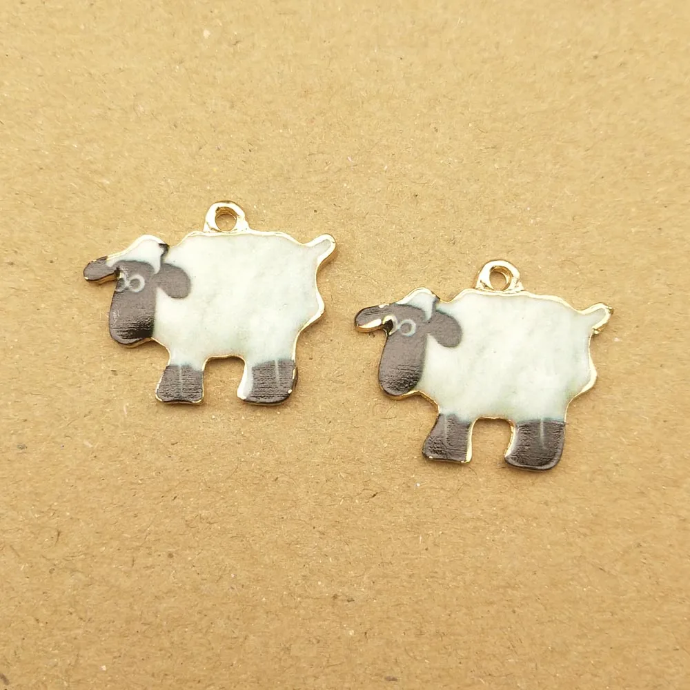 10pcs Sheep Charm for Jewelry Making Metal Enamel Animal Earring Pendant Keychain Necklace Bracelet Accessories Craft Supplies