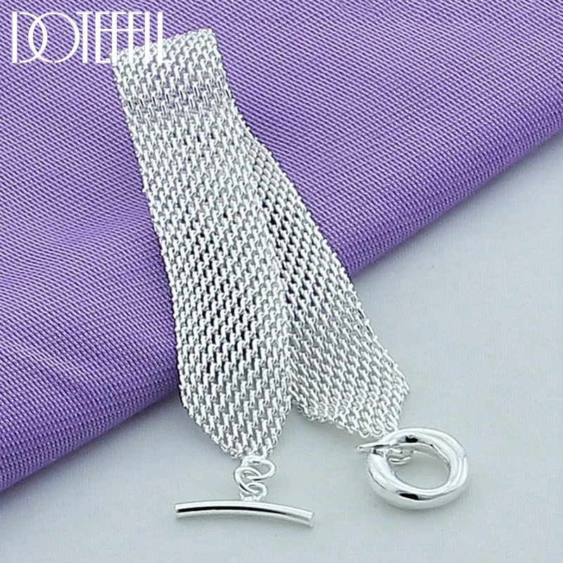 DOTEFFIL 925 Sterling Silver 18K Gold Watchband Network Mesh Chain Bracelet For Women Man Charm Wedding Fashion Jewelry