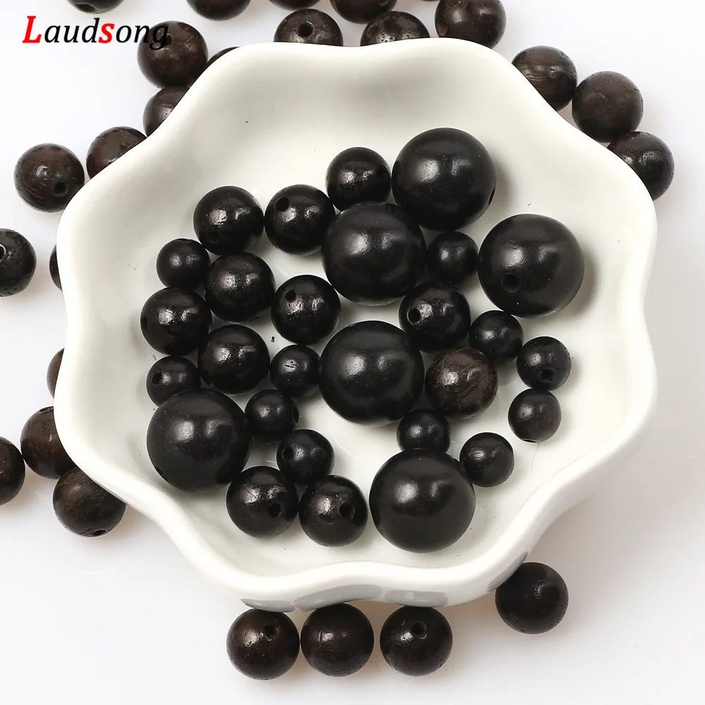 High Quality Black Natural Sandalwood Wood Beads 6-12mm Round Loose Beads For Jewelry Making DIY Bracelet Beaded Accessories