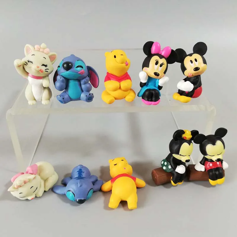 Disney Cartoon figurka lalki Mickey Mouse Minnie kubuś puchatek Marie Cat Stitch zabawki figurki akcji narzędzie do dekoracji ciast prezent