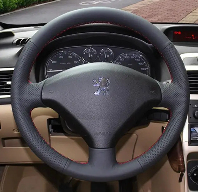 Sewing genuine leather car steering wheel cover Car accessories For Peugeot 307