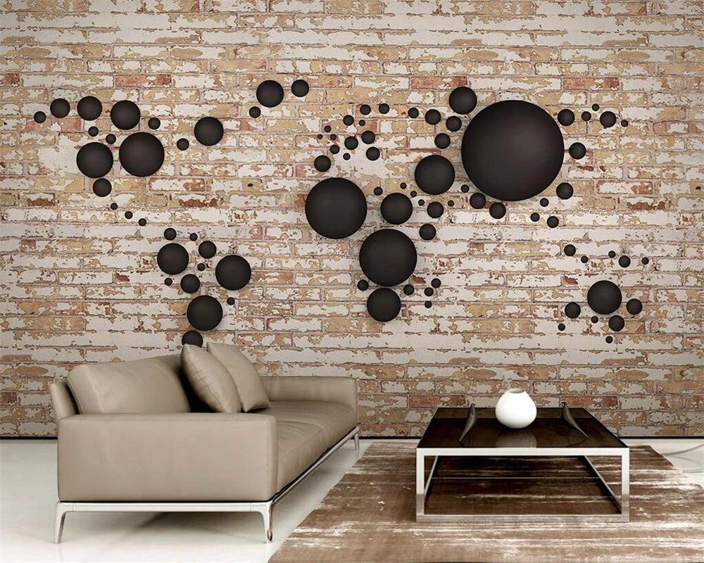 Custom wallpaper 3d stereo retro brick wall painting sphere world map living room bedroom restaurant hotel TV background wall