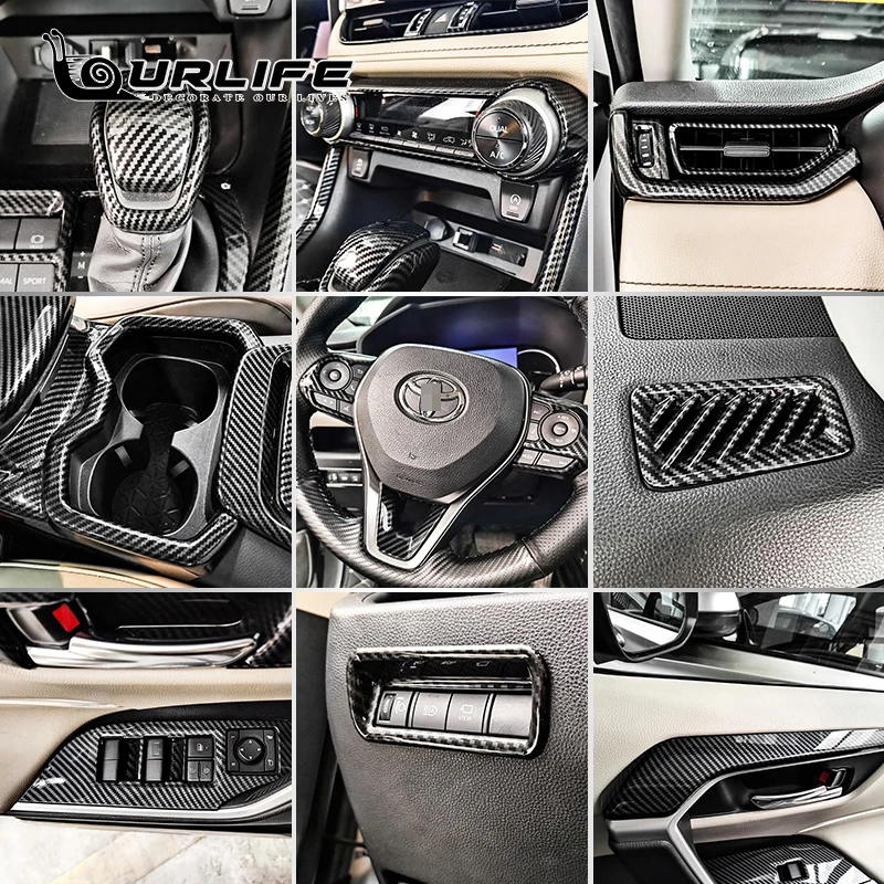 For LHD Toyota RAV4 XA50 2021 2022 2023  2024 Special Carbon Fiber Texture Interior Center Control Gear Decoration Accessories