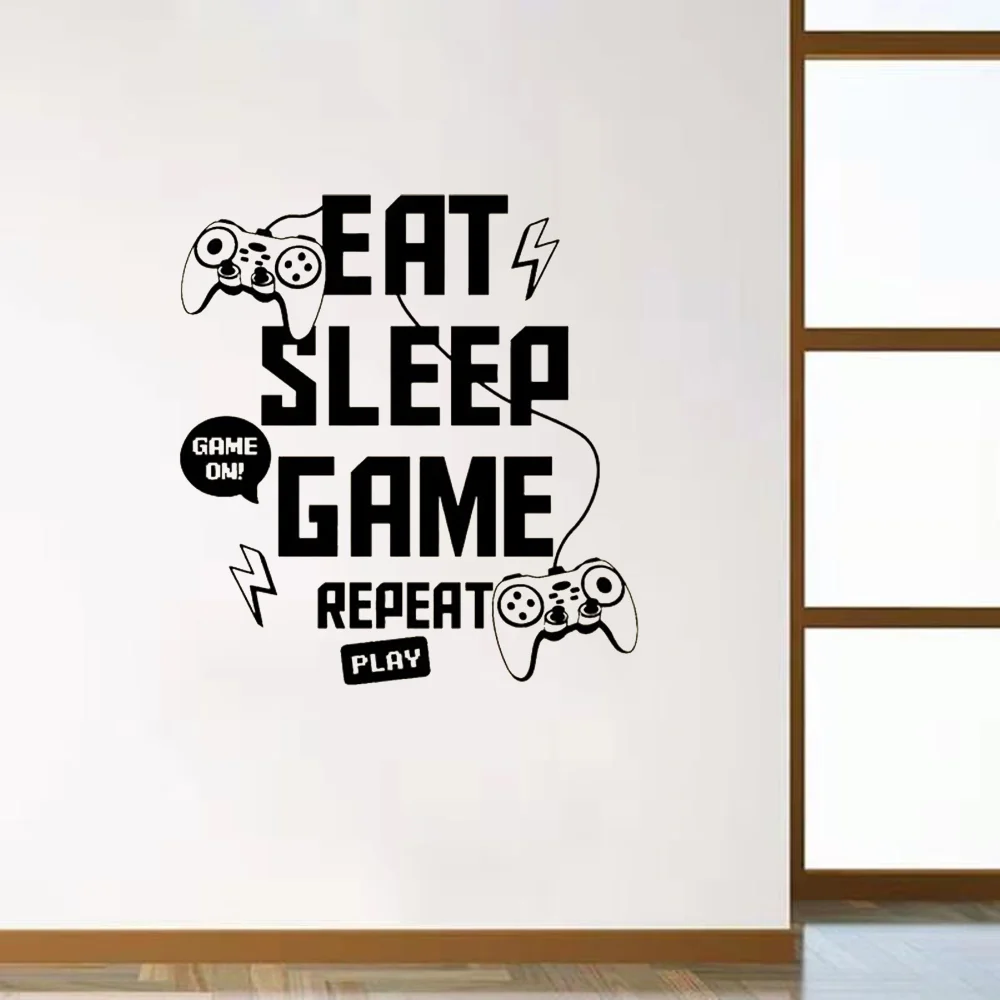 

Eat Sleep Game Wall Sticker Game Controller Gamer Wall Decals Vinyl Home Decor for Kids Boys Room Game Room Playroom Murals