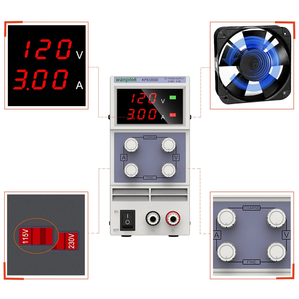 Adjustable DC Power Supply 120V 3A LED Digital Lab Bench Power Source Stabilized Power Supply Voltage Regulator Switch Wanptek