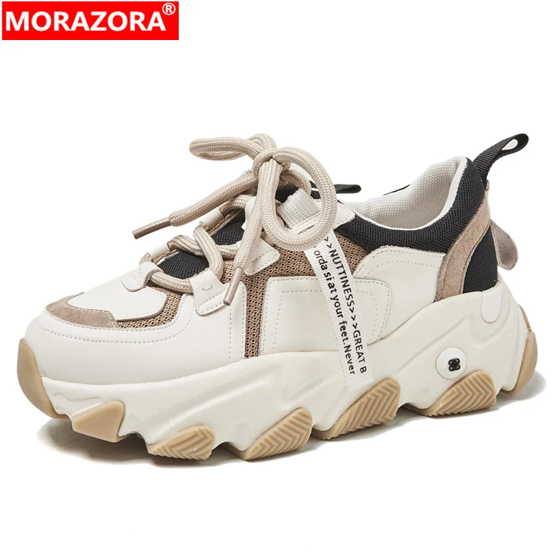 MORAZORA 2021New Genuine Leather Sneakers Women Shoes Lace Up Platform Flat Shoes Ladies Spring Autumn Casual Shoes