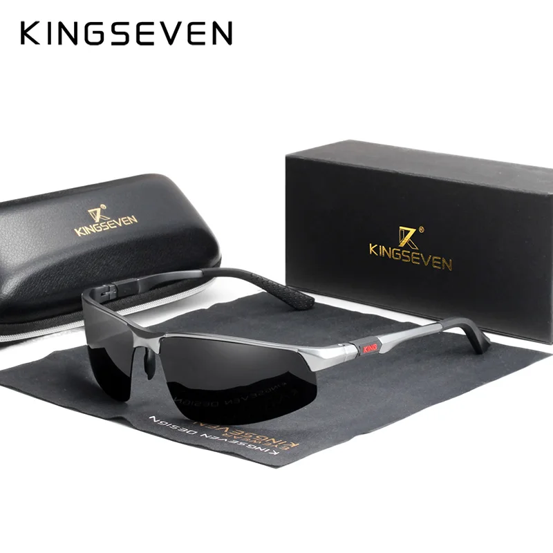 KINGSEVEN – lunettes de soleil polarisées pour hommes et femmes, en aluminium, bleu, miroir, lentille masculine, verres de soleil d\'aviation, 9121