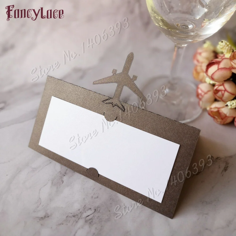 50pcs Laser Cut Air Plane Name Place Card Wedding Decor Party Table Decoration Chic Pearlescent Table Card Centerpieces Supplies