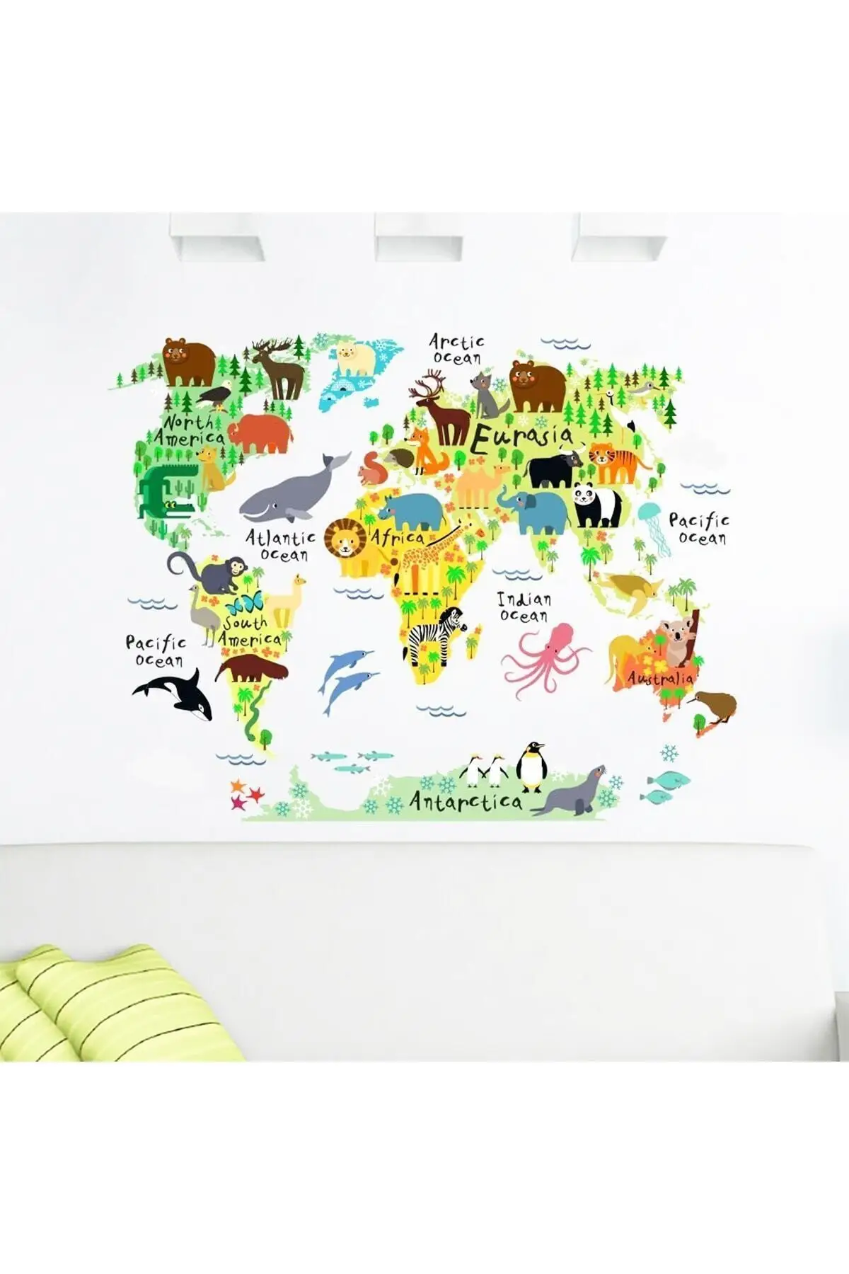 Educational Colorful World Map World Atlas Of Children And Baby Wall Sticker