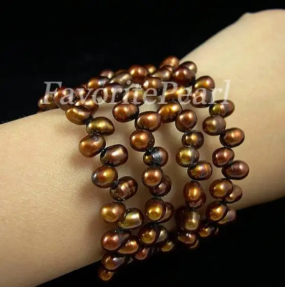 New Arrival Pearl Bracelet Triple Row Brown Color Natural Freshwater Pearl Wrap Bracelet Fine Pearl Jewelry Charming Women Gift