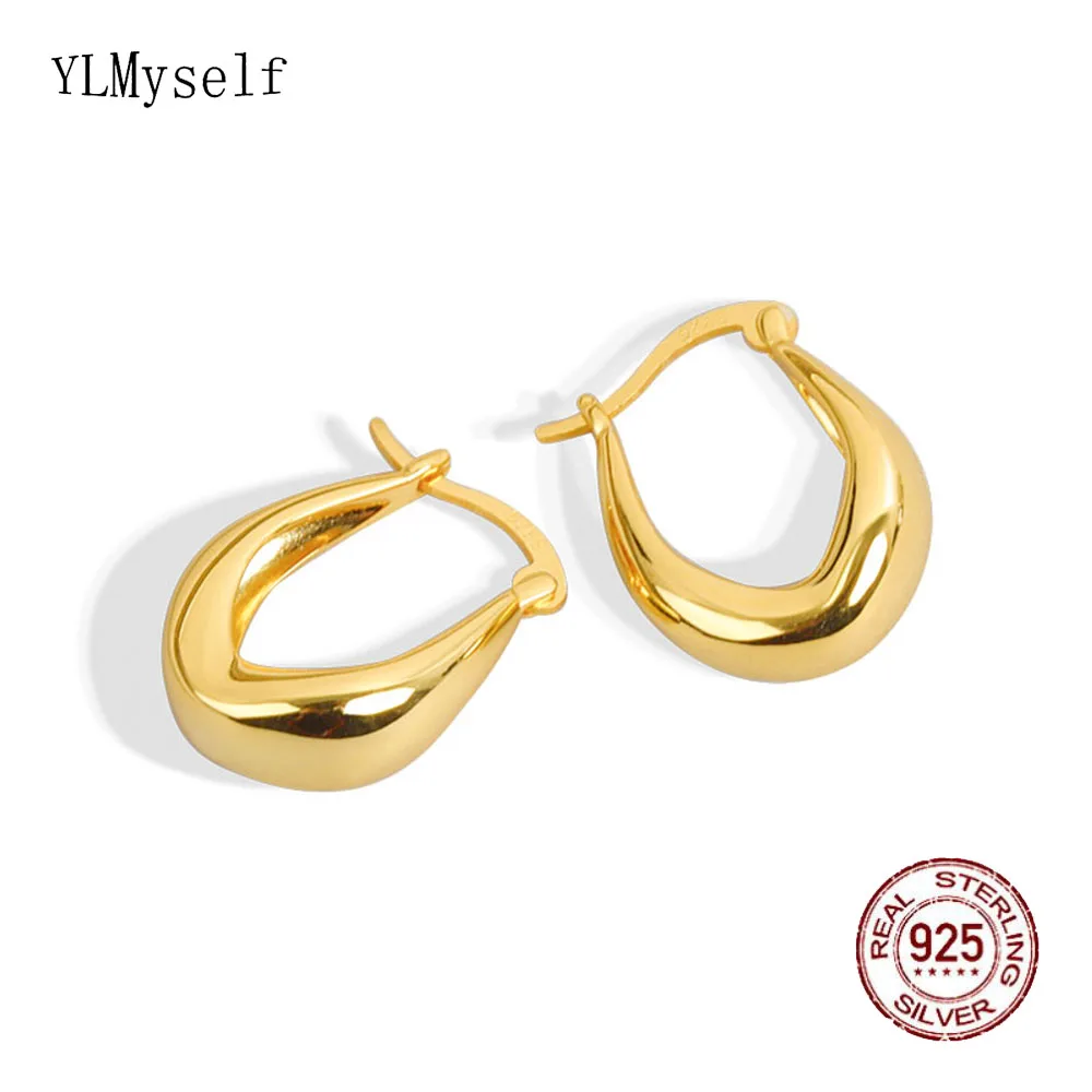 

Solid Sterling Silver Hoop Earring Gold Plate Elegant OL Jewelry Daily Wear 925 Jewellery For Statement