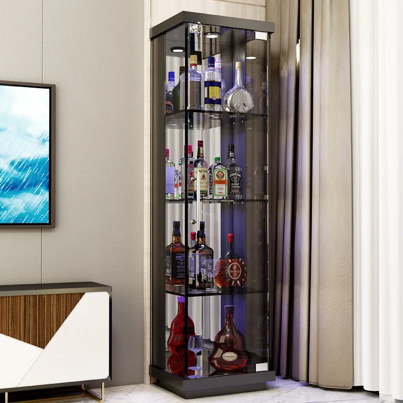 Glass Wine Cabinet Corner Cabinet Display Cabinet Solid Wood Household Cabinet Simple Modern Sideboards Cabinet One Piece