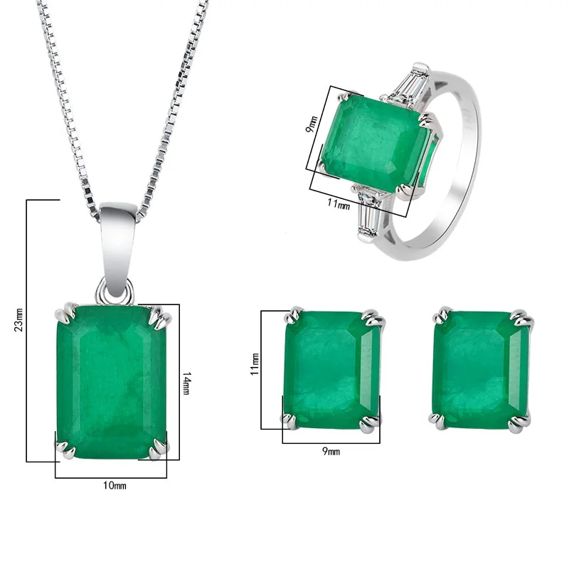 QTT Vintage Silver Color Lab Emerald Tourmaline Stone Earrings Pendant Necklace Ring Set Silver Color Wedding Jewelry Sets