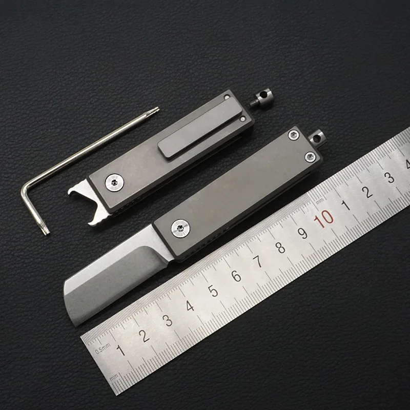 Titanium Alloy S35VN Powder Steel Folding Knife Multi-function Stone Wash Mini Razor Knife Shavers Tools With Percussion