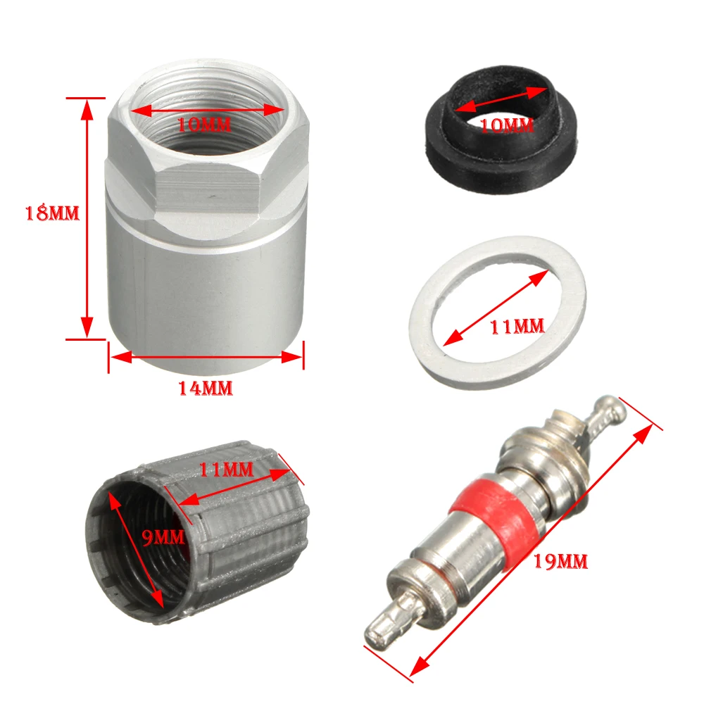 4 conjunto carro sensor de pressão dos pneus monitor válvula caule caps indicador tpms kit serviço com porca tampa da válvula gaxeta ferramenta