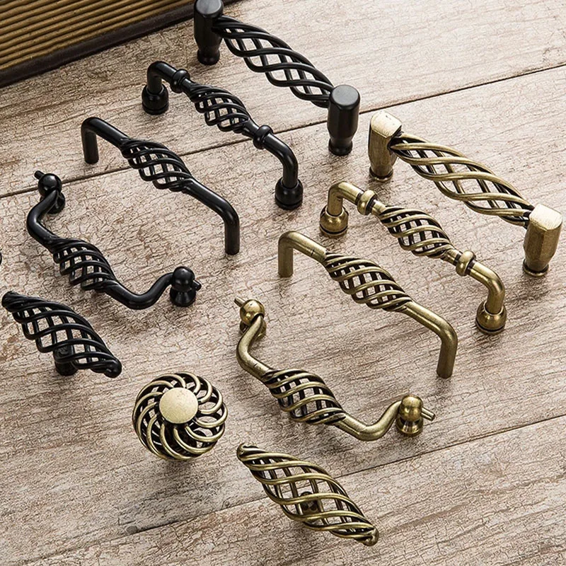 Vintage Antique Bronze Drawer Knobs Cabinet Handles Hollow Out Birdcage Handles Wardrobe Door Pullers Furniture Handle