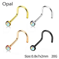1pc Opal Nose Ring Earring Bone Nose Stud Stainless Steel Punk Piercing Nariz Indian screw for Man Women Black Body Jewelry 20G