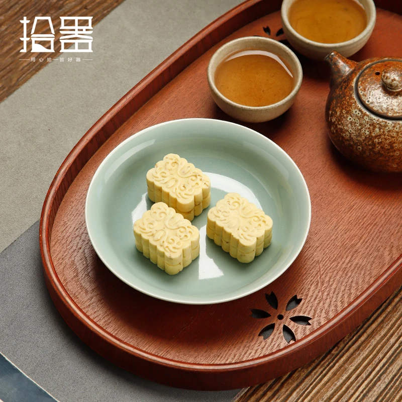 Ceramic Simple Refreshment Plate Chinese Zen Retro Dessert Fruit Plate Small Japanese Dried Fruit Dessert Snack Bowl Tray