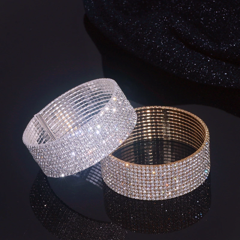 Sparking Bling Rhinestone Crystal Open Cuff Bangles For Women Luxury Charm Bangle Bracelet Bridal Wedding Party Jewelry Gifts