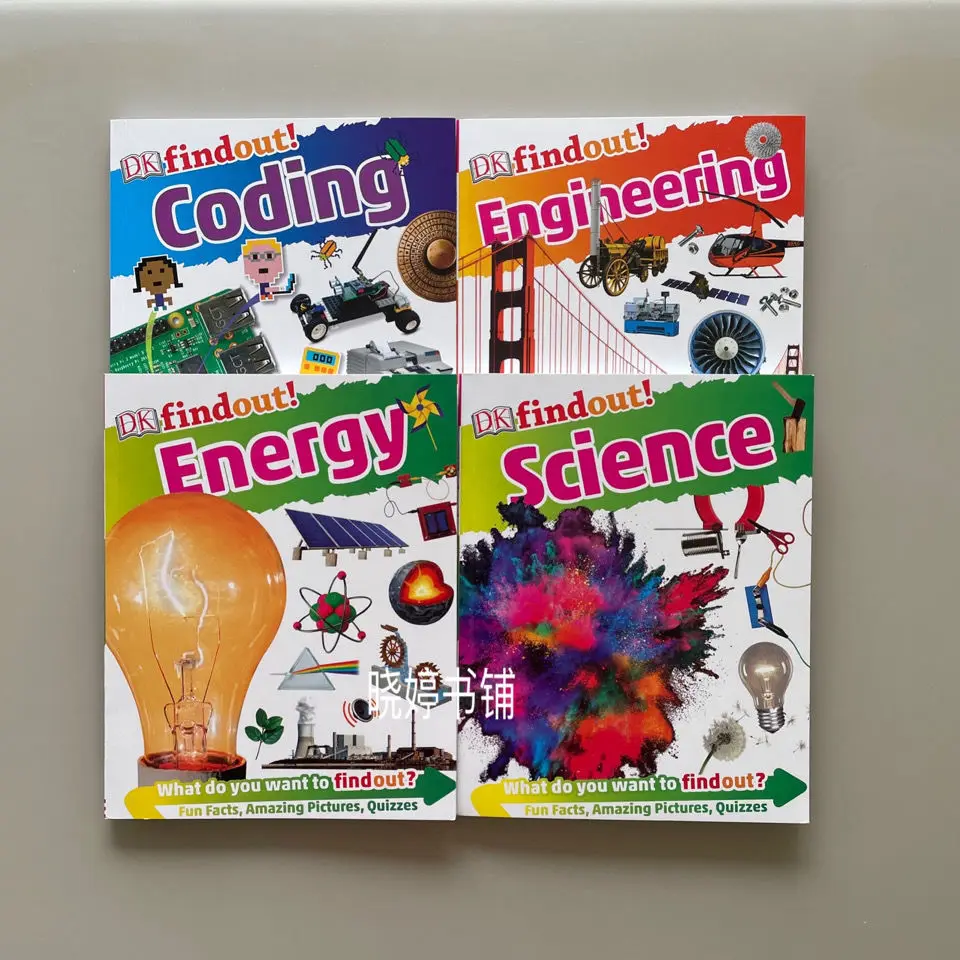 4 Books/set English Encyclopedia findout Science/Coding/Engineering/Energy science and technology aged 6 to 12 Baby English Book