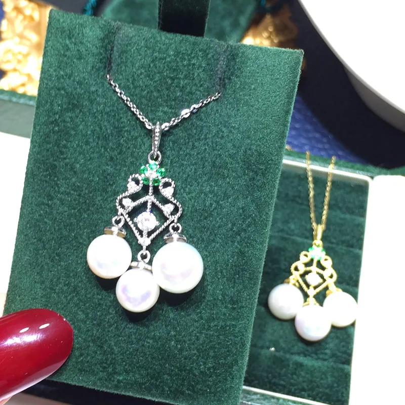 Vintage Style Pendant For 3 Pearls S925 Sterling Silver Pearl Pendant Holder Women DIY Handmade Pendant Jewelry Accessory 3Pcs