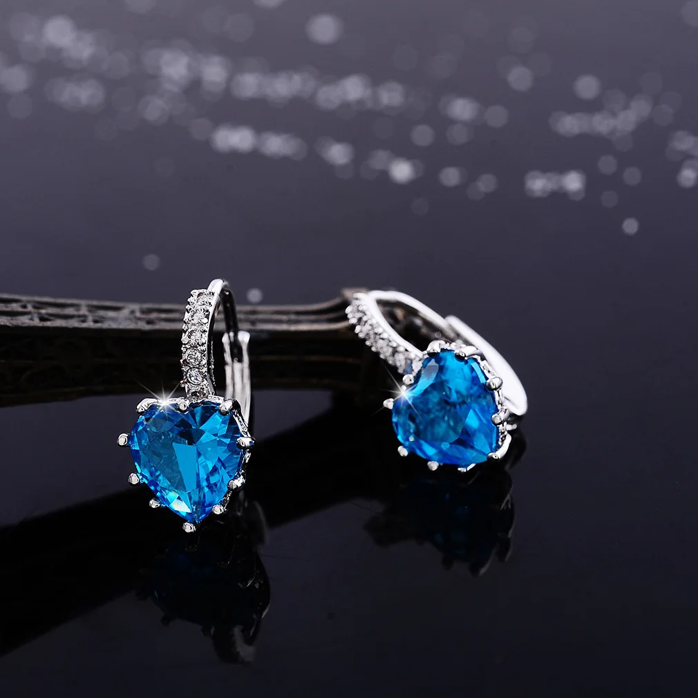 

925 Sterling Silver Earring Studs for Women Natural Bule Topaz Gemstone Heart Earrings Luxury Designer Jewelry Wedding Gift