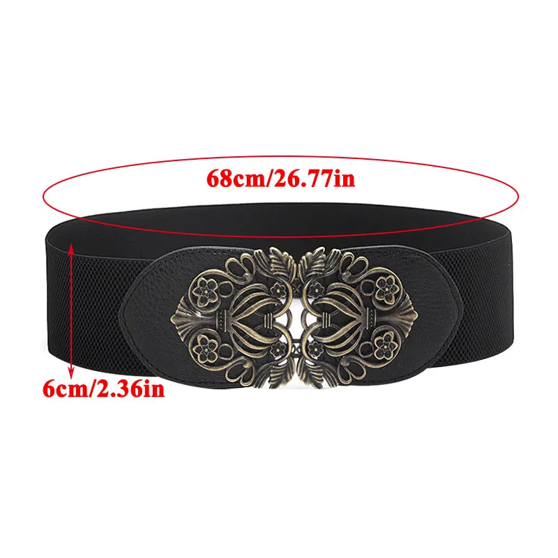 Women Belt Elastic Wide Belt Vintage Carved Flower Metal Buckle Dress Corset Cinch Waistband Decorative Coat Sweater Waist Belt