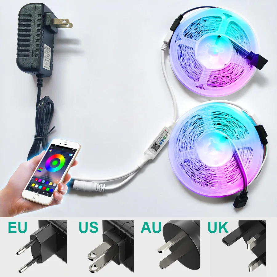 Imagem -05 - Wifi 5050 Rgb Conduziu a Luz de Tira 2835 5m40m Rgbww Luzes Led Rgb Leds Fita de Diodo Flexível Controle Bluetooth Adaptador dc