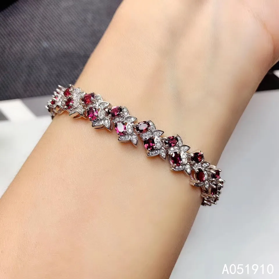 

KJJEAXCMY Boutique Jewelry 925 Sterling Silver Inlaid Natural Garnet Ladies Luxurious Noble Bracelet Support Detection