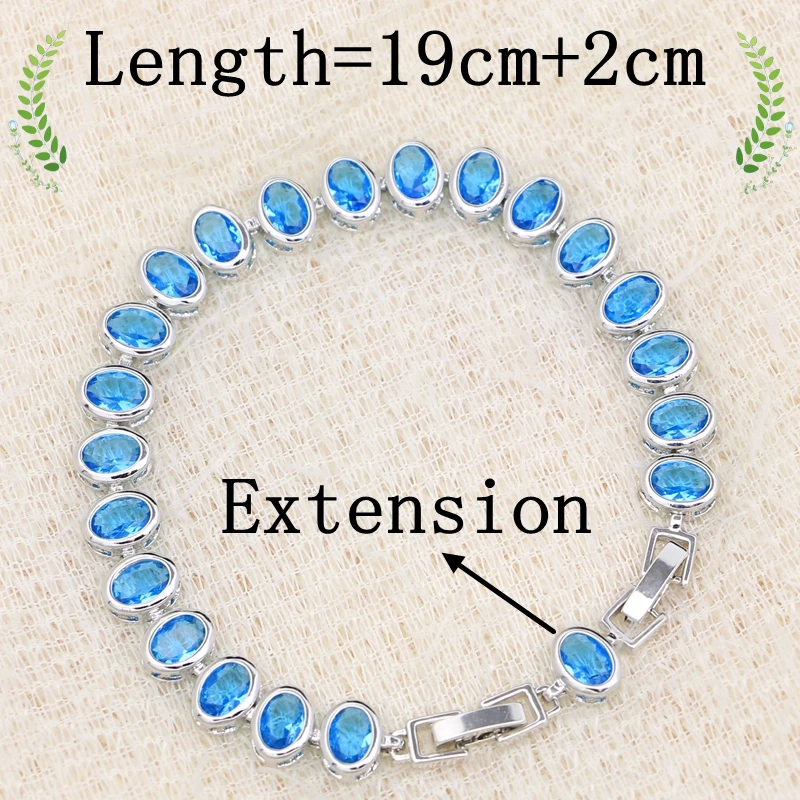 Classic Silver 925 Jewelry Bracelets for Women Blue Zircon Stones Length 21CM Two Buttons Free Gift Box