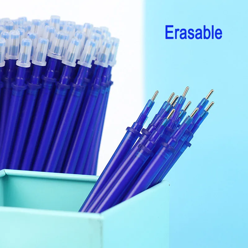 50 + 2 Stks/set 0.5Mm Blauw Zwart Rood Inkt Gel Pen Uitwisbare Refill Staaf Uitwisbare Pen Refill Wasbare Handvat school Schriftelijk Briefpapier