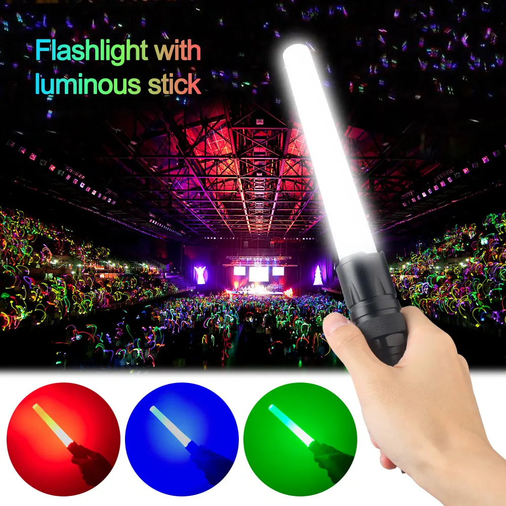 Tactical Zoomable Hunting Flashlight 5-Mode Red/Green/Blue/White 4 in 1 Outdoor Waterproof Lantern With Glow Stick Party Props