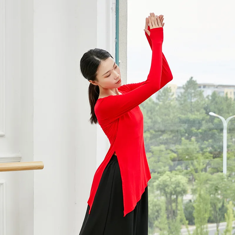 Professional Classical Dance Shirt Long Sleeve Women Modern Dance Basic Wear Comfortable Modal Top With Finger Hole Plus Size