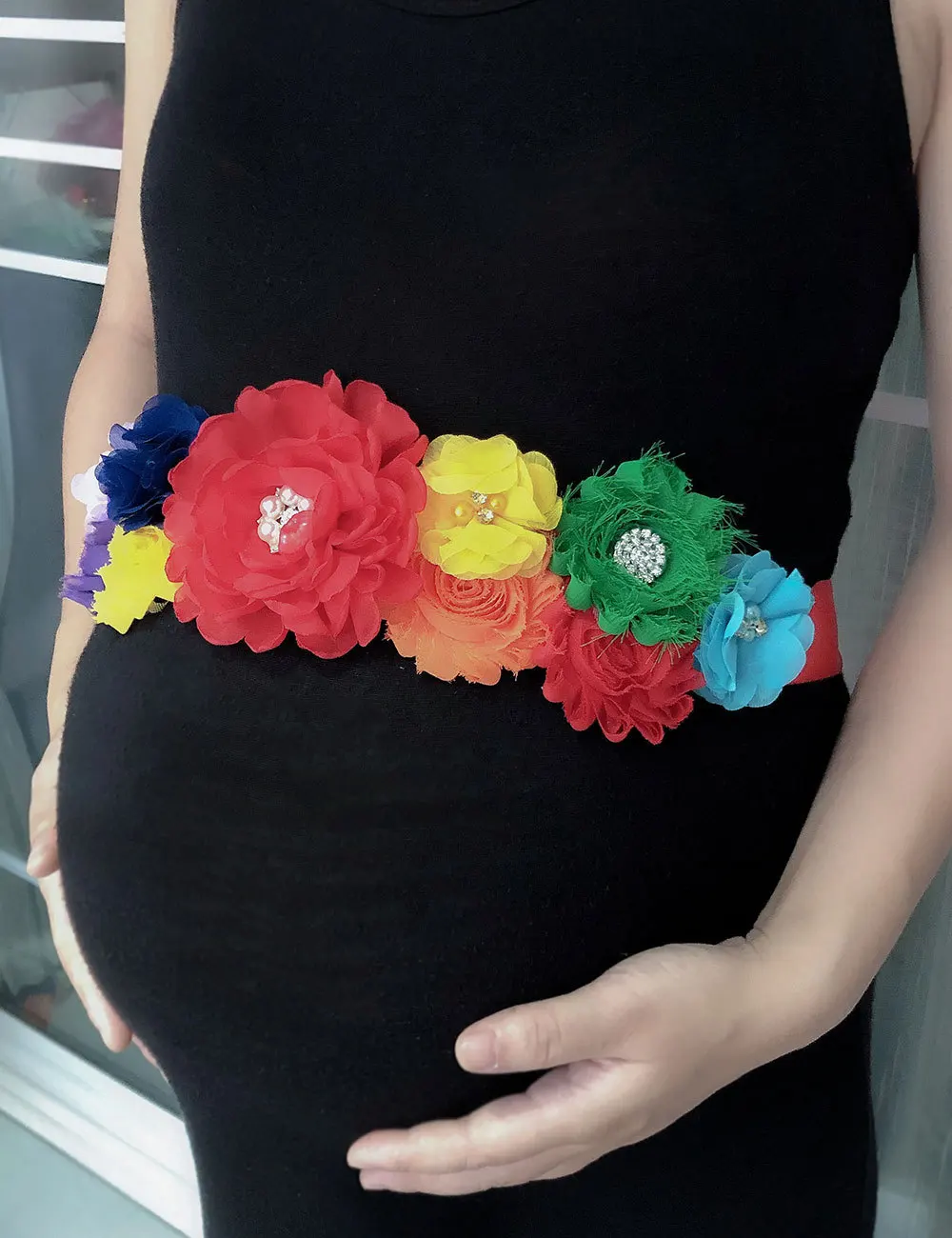 2021 New European and American Mother-to-be Party Belt Decoration Photo Rose Flowers Pearl Pregnant Woman Waist Seal