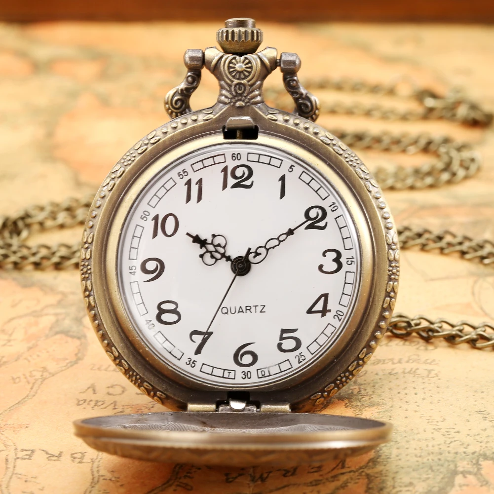 Quartz Pocket Watch Antique Bronze Necklace Watch Men Women Souvenir Collection Retro Pendant Clock Gifts Arabic Numerals Dial