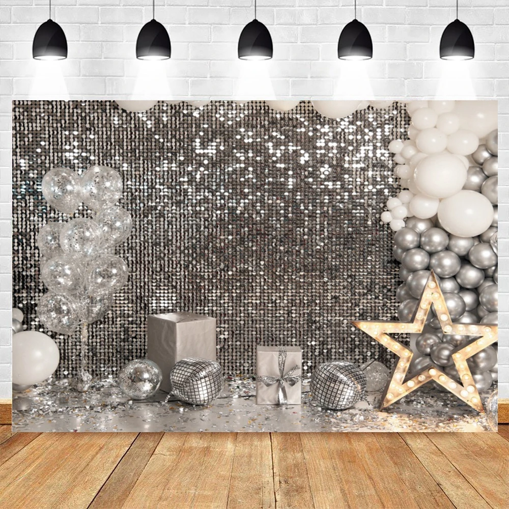 Yeele Christmas Backdrop Photography Gift Ball Glitter Star White Silver Brown Woodboard Background Baby Photographic Photophone