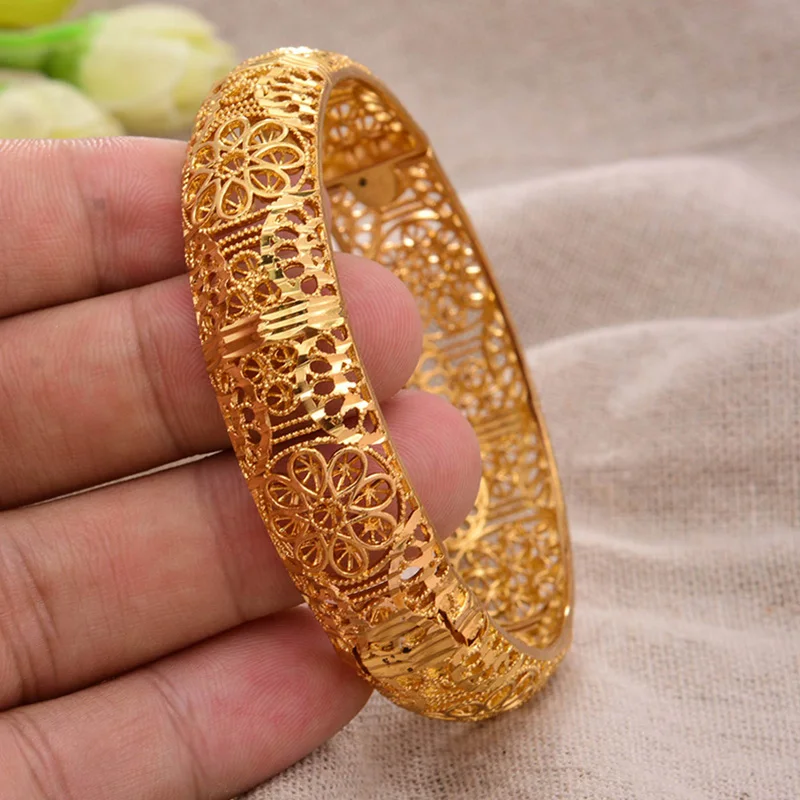 24K Women Vintage Bangles Antique Gold Color Long Bracelet &Bangle Jewelry party wedding bridle gifts Bangles