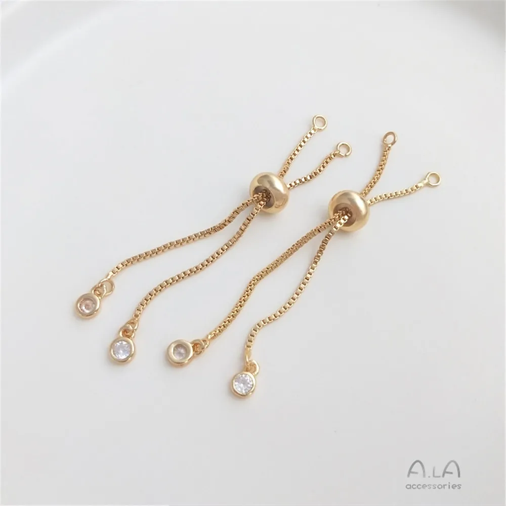 14K Gold Plated Silica gel beads ajustar extensão cadeia curta pendurado zircão DIY pulseira jóias extensão cadeia