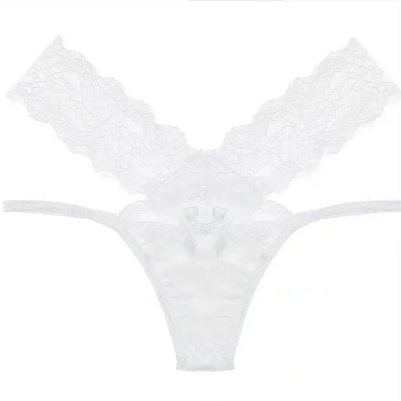 Tentación de encaje transparente, ropa interior Sexy para mujer, bragas caladas de cintura baja, bragas sexuales con cordón en la entrepierna, calzoncillos de algodón sin costuras S1365