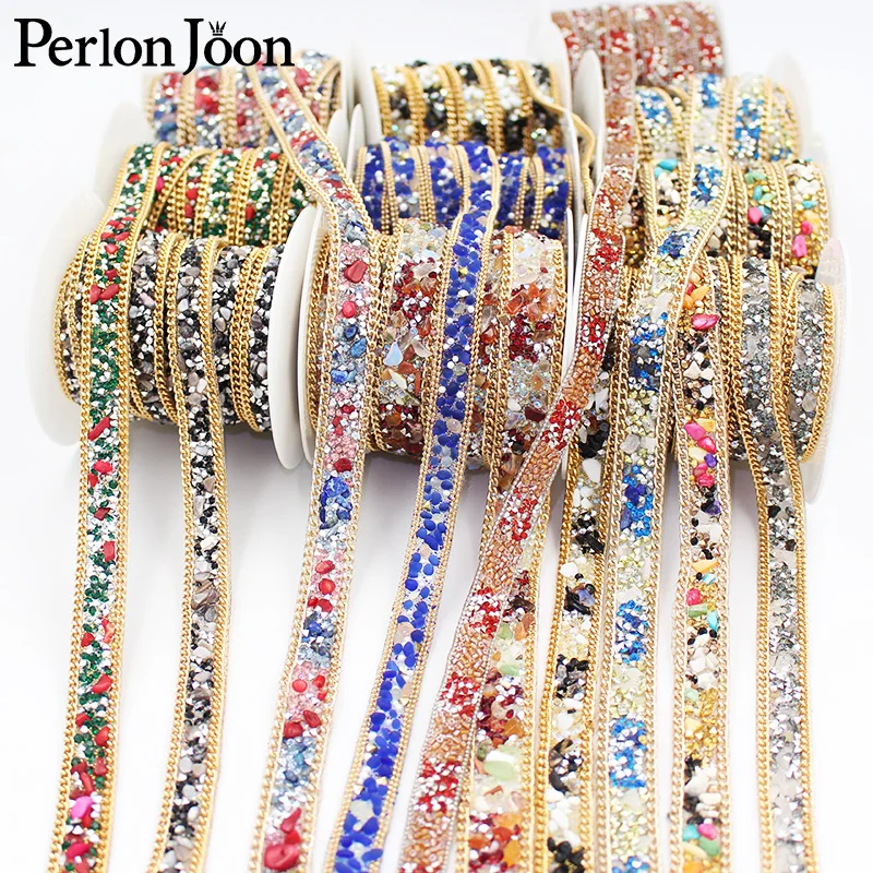 1 yard Hot fix color mixing crystal resin rhinestone chain trim Ironing on shoes, bags, clothing decoration accessories TR144