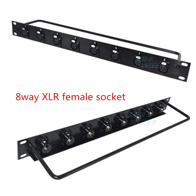 XLR tre-core 3pin femmina jumper 1U cabinet cablaggio in lega di alluminio Rack Patch Panel 8 12 16 vie XLR maschio Canon Connnector 19 pollici