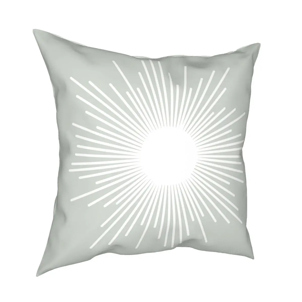 Sunburst Minimalist Sun In Pale Sage Grey And White Square Pillowcase Creative Zipper Decorative Pillow Case Sofa Cushion Cover