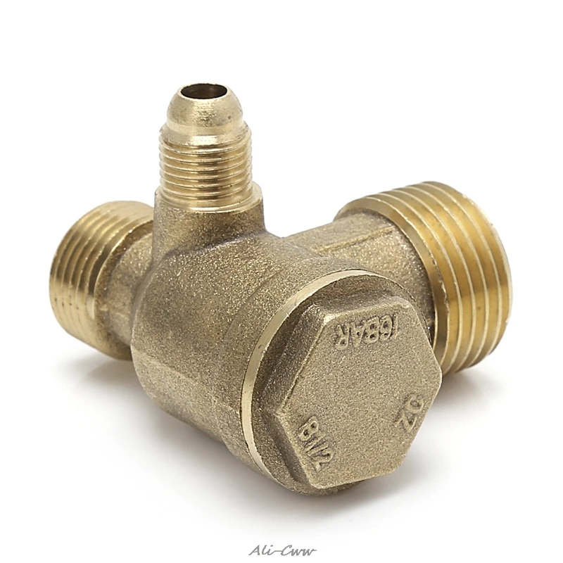 Buitendraad 3 Way Metal Air Compressor Terugslagklep Gold Tone